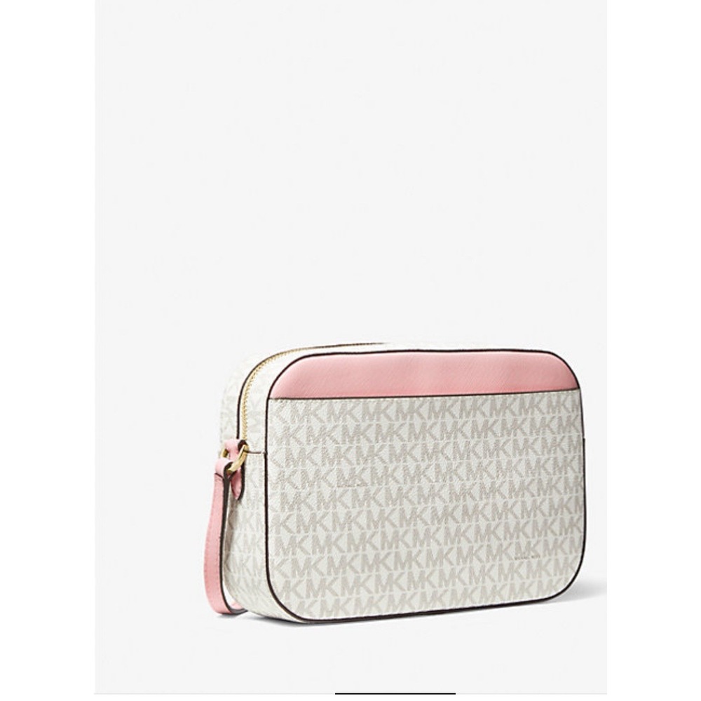 Michael Kors Signature Logo Purse Pink Trim Gold Chain NWT - Picture 3 of 8